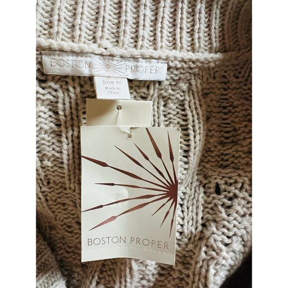 NEW BOSTON PROPER Cardigan Sweater Size M Cream/Tan Cable Knit full zip - Picture 9 of 9